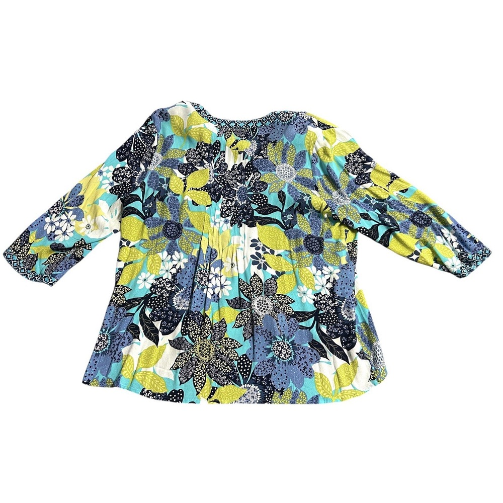 Habitat Floral Popover Tunic High Low Hem Women's XL Artsy 3/4 Sleeve Vacation - Picture 9 of 13